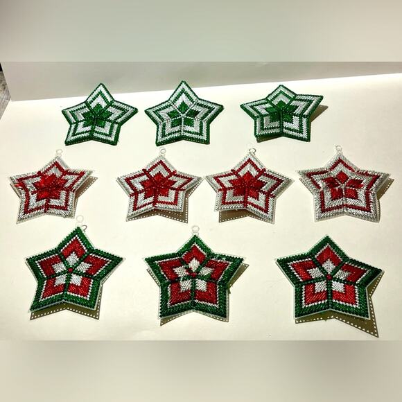 Vintage Cross stitch beaded Christmas ornaments: set of 10 - Picture 1 of 6